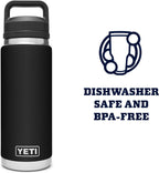 YETI Rambler - Botella de 26 oz, aislada al vacío, de acero inoxidable con tapa Chug, color negro