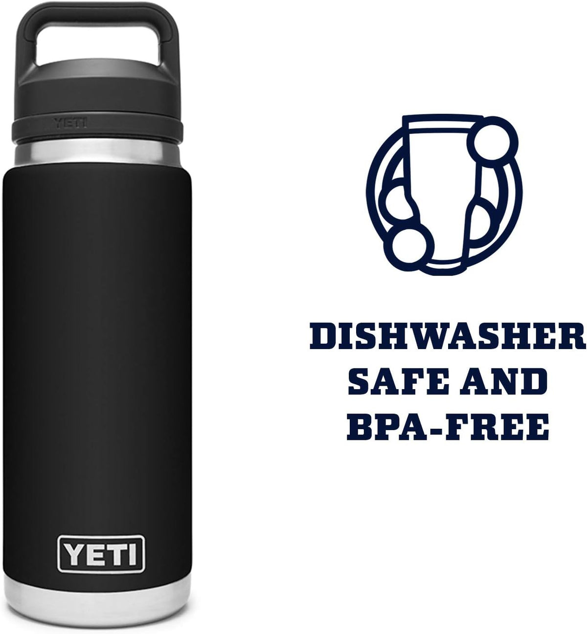 YETI Rambler - Botella de 26 oz, aislada al vacío, de acero inoxidable con tapa Chug, color negro