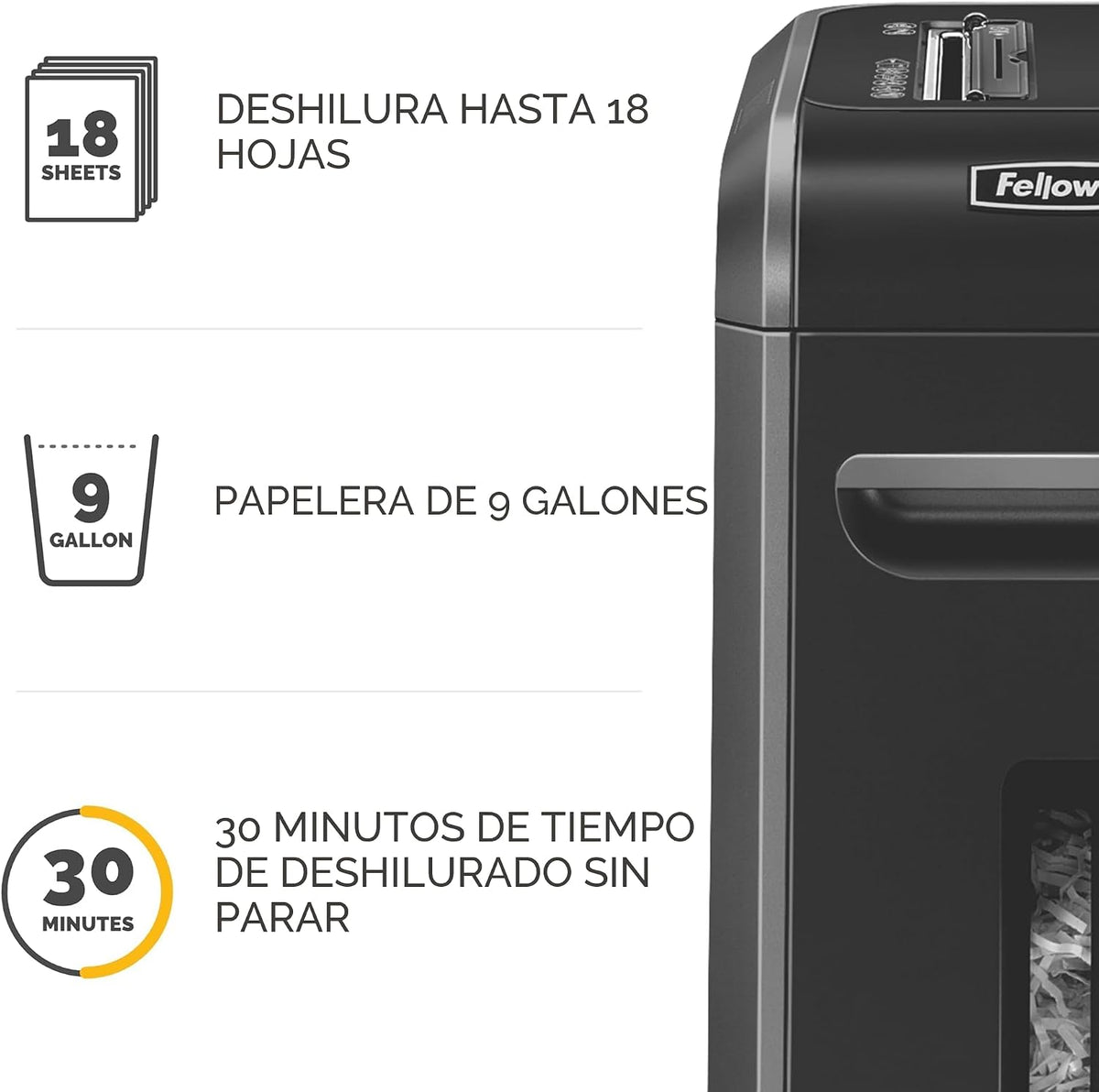 Sistema de papelera extraíble de 9 galones con capacidad para 18 hojas, trituradora IntelliShred 99Ci a prueba de atasco, color negro
