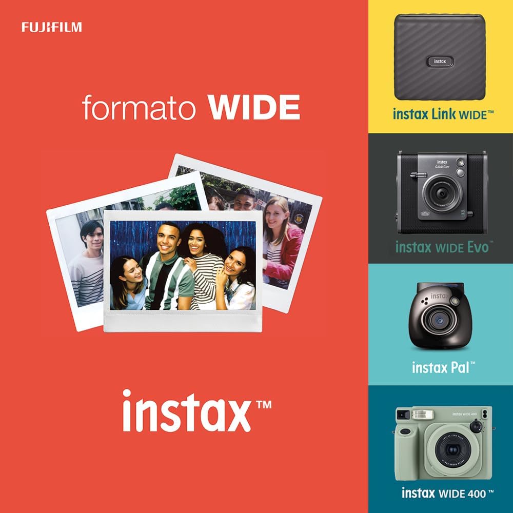 Fujifilm instax Wide película instantánea con 20 fotos, color blanc...
