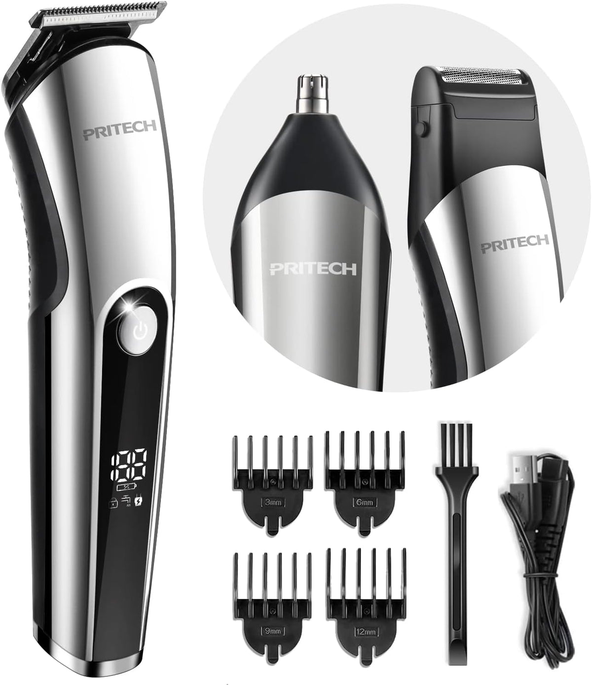 PRITECH Cortadora de Barba para Hombre, Kit de 3 en 1 de Cortadores...