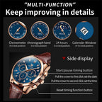 OLEVS Reloj de Hombre de Cuero con Cronógrafo Diamante Lujo Moda Vestimenta Analógico Cuarzo Pulsera Iluminada Resistente al Agua Fase Lunar Fecha