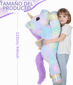 almohada de peluche de unicornio arcoíris gigante de 44 pulgadas con alas, unicornio suave y lindo de gran tamaño, peluches de animales, almohada de cuerpo para niños, niños, niñas, regalo