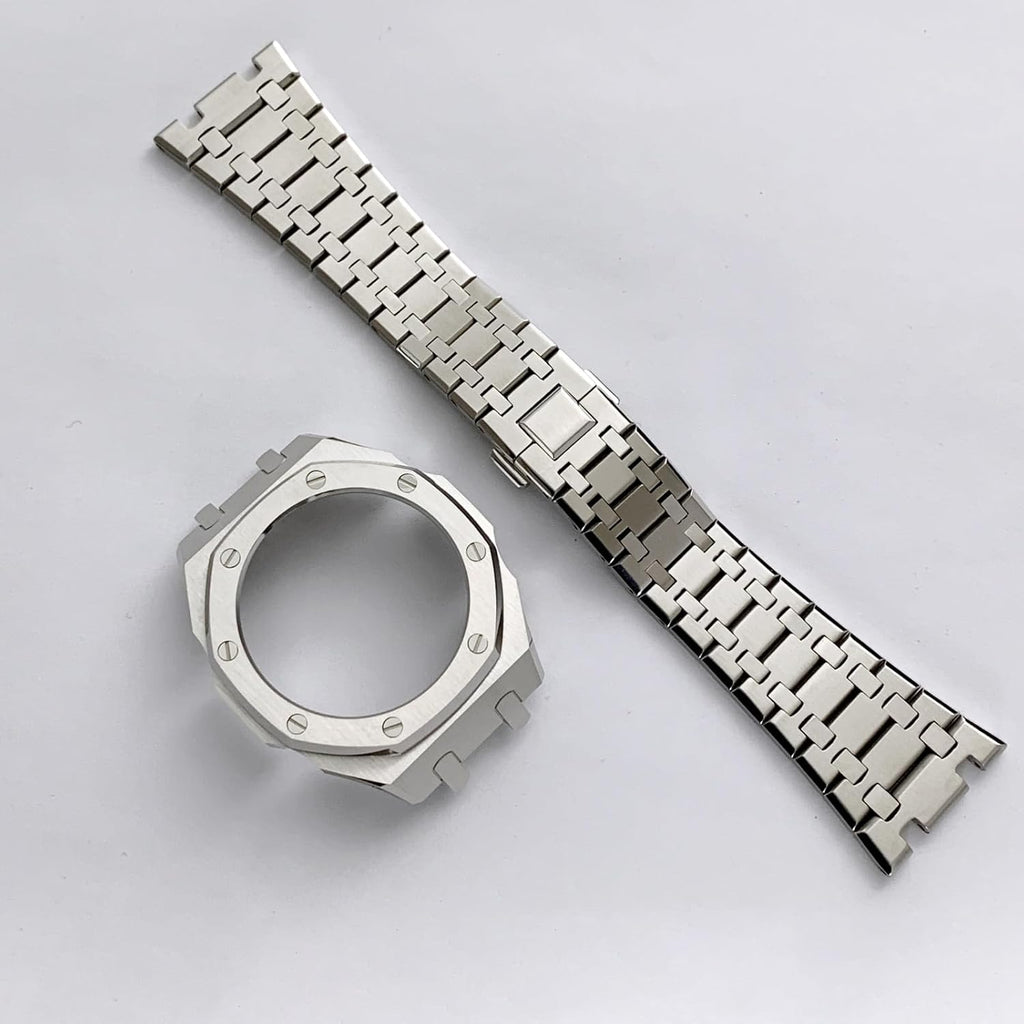Ga2100 - Funda para correa de reloj, piezas de kit de modificación, bisel de banda de acero inoxidable de metal 316L, anillo de accesorios de roble real personalizado, compatible con relojes