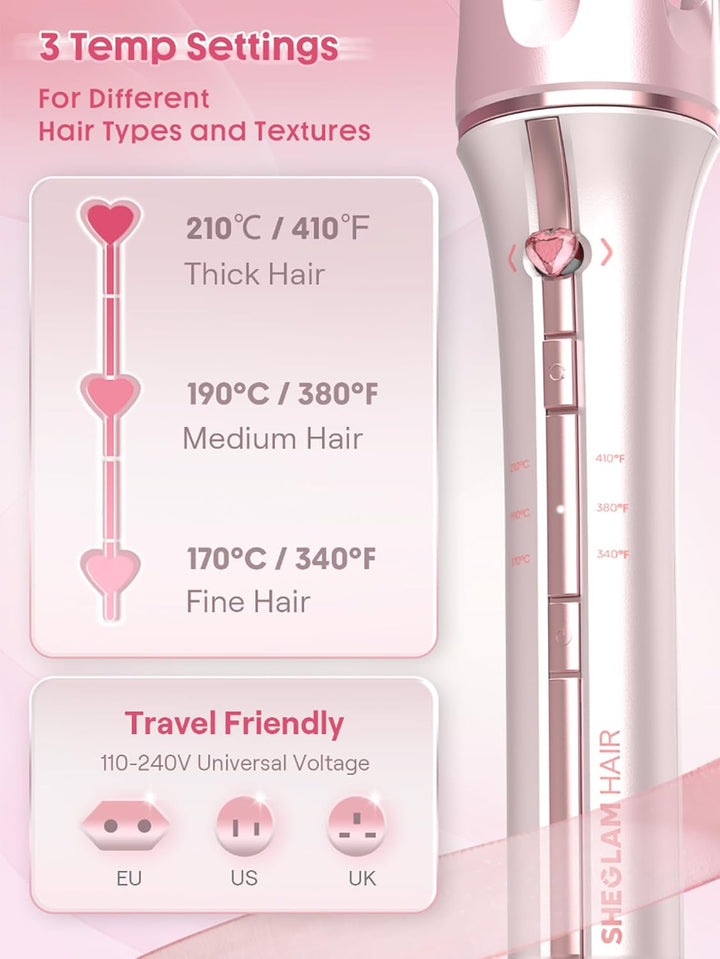SHEGLAM Rizador rosa regalo automático para mujer (rosa, 1 pulgada)