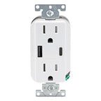 Leviton Decora - Toma de pared USB-A/C de 27 W, receptáculo TR, 15 A, AC1X3