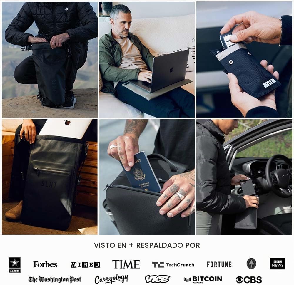 SLNT - Cartera de bloqueo para hombre, delgada, plegable, 6 ranuras para