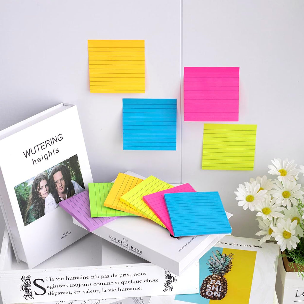 (36 blocs) notas adhesivas forradas de 4 x 4 pulgadas, 6 blocs de notas autoadhesivas de colores brillantes, adhesivo fuerte, 47 hojas/bloc