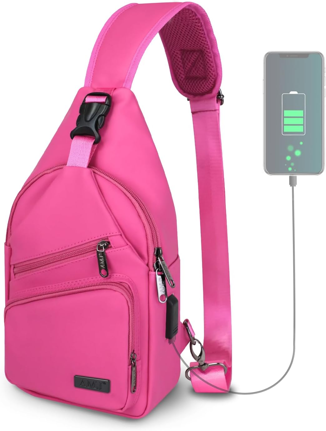 Bandolera cruzada con cable USB para senderismo, acampar y viajes al aire libre, para mujeres y hombres