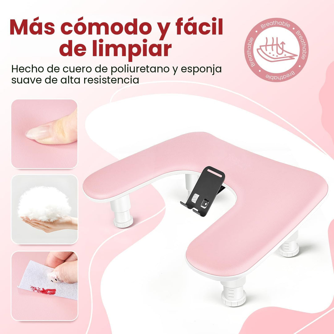 JODSONE Reposabrazos de manicura en forma de U rosa para uñas con s...