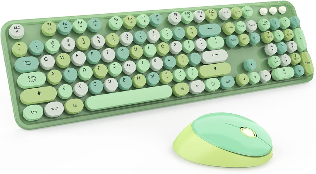 Teclado y ratón inalámbricos verdes, KOOTOP lindo teclado y ratón v...