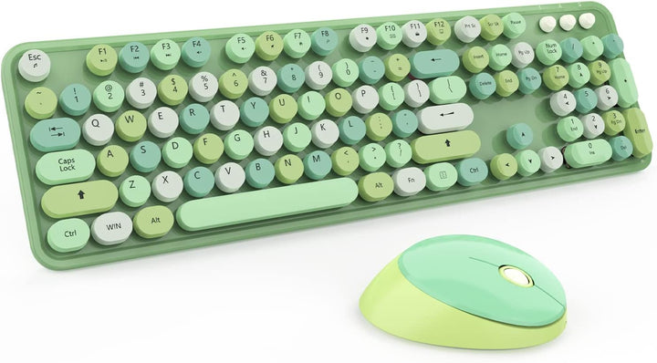 Teclado y ratón inalámbricos verdes, KOOTOP lindo teclado y ratón v...