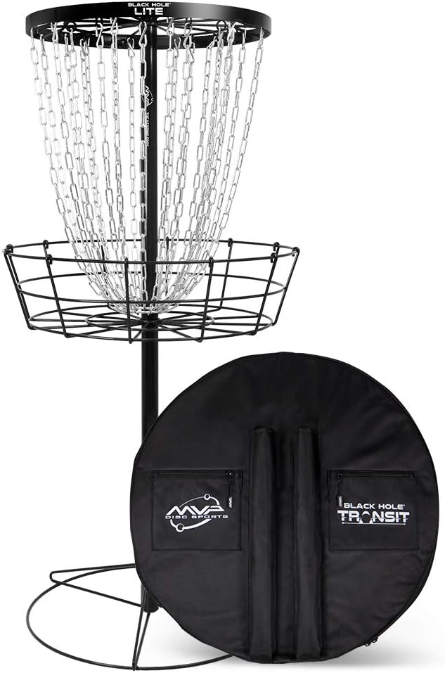 MVP Disc Sports Black Hole Lite - Cesta para golf de disco de 24 cadenas con bolsa de transporte