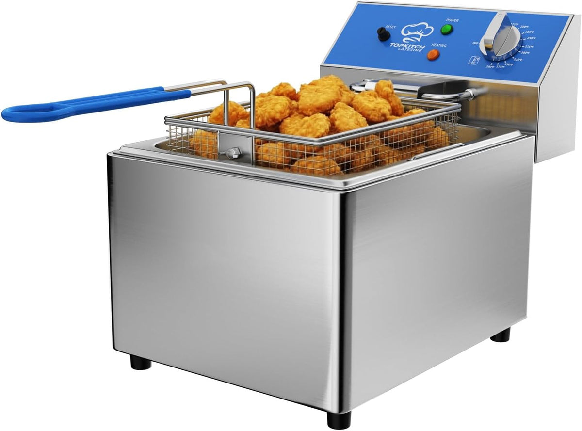 TOPKITCH Freidora Eléctrica Profesional de 8L, Freidora Eléctrica Comercial de 1800 W de Acero Inoxidable con Cesta, Control de Temperatura de 80-200 °C, Calentamiento Rápido para Restaurante y Hogar