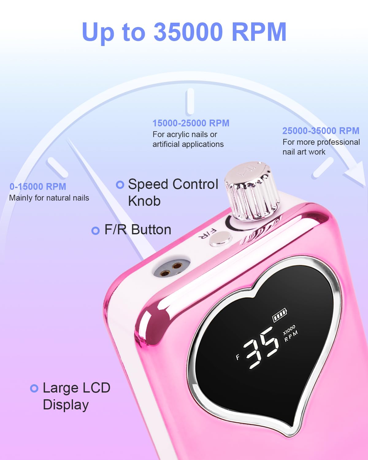 Taladro de uñas eléctrico profesional: lima de uñas recargable con brocas para uñas de gel acrílico, herramientas de forma de pulido profesional para manicura y pedicura para el salón del hogar