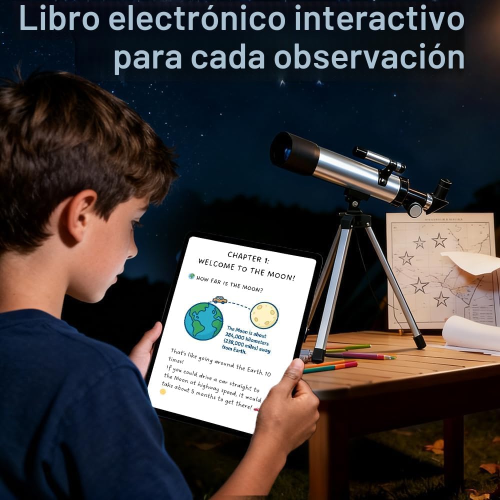 Telescopio para niños, 1.969 in, 100 x telescopio de plata para