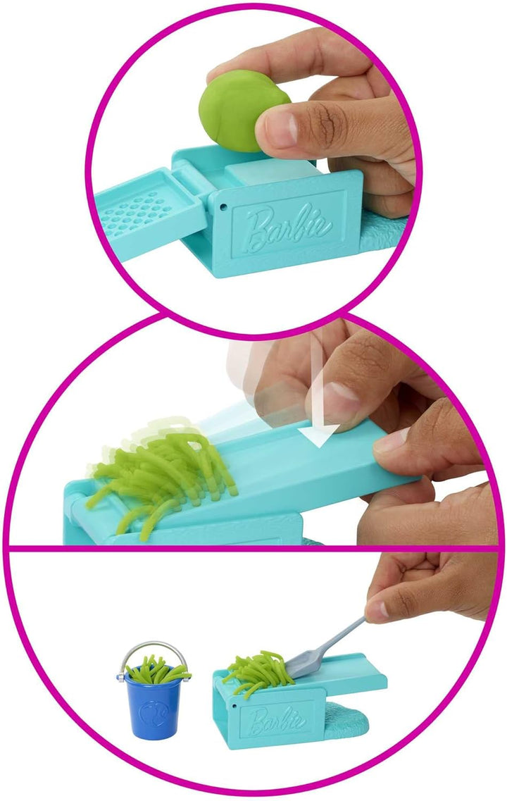 Muñeca y juego de Barbie con cooperativa, animales, masa, moldes y...