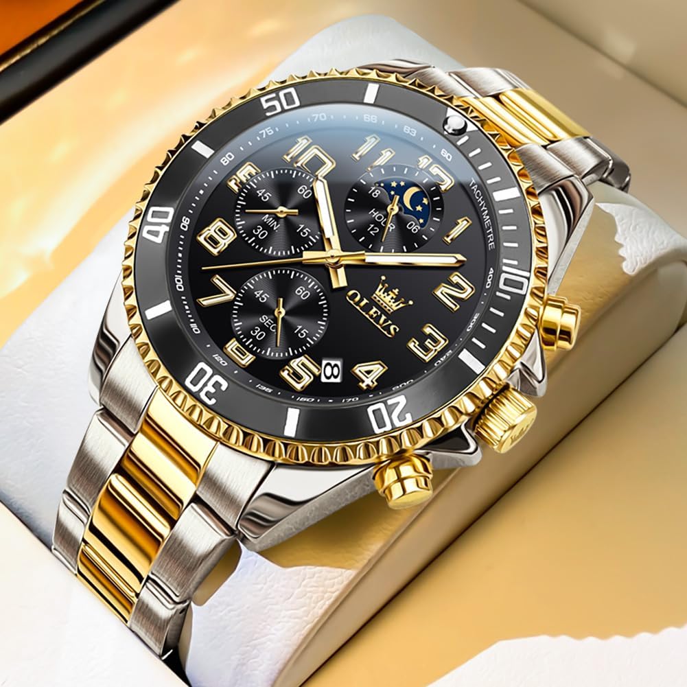 OLEVS Relojes para hombre, de cara grande, de acero inoxidable, resistente al agua, con fecha, analógicos, de cuarzo, modernos, de negocios, relojes de pulsera para hombre