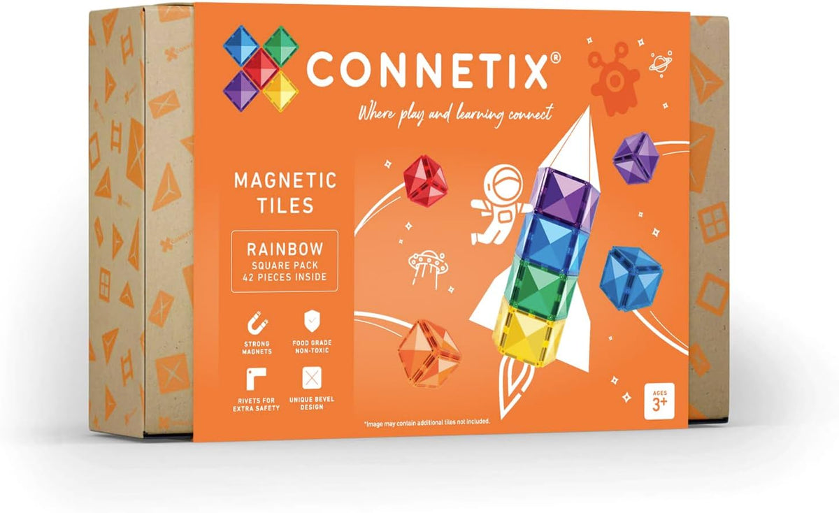 CONNETIX Paquete cuadrado de azulejos magnéticos arcoíris, 42 piezas