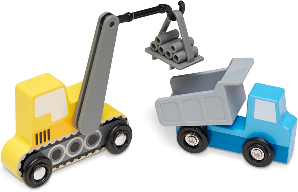 Melissa & Doug – de madera de construcción sitio Vehículos con bandeja de almacenamiento de madera (8 Pcs)