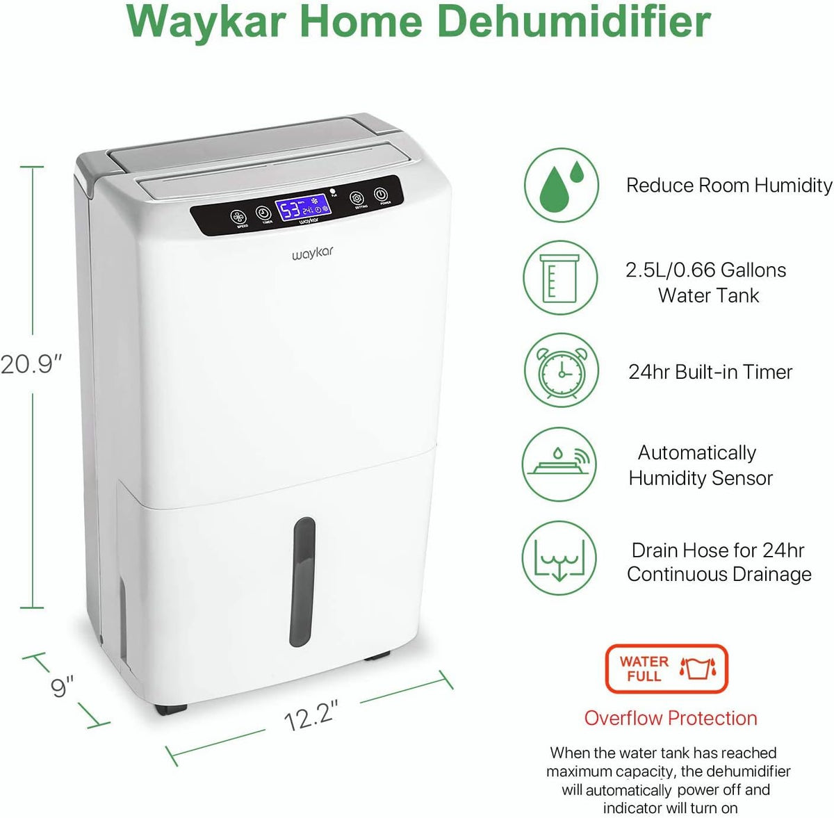Waykar Deshumidificador Energy Star 2025 de 34 pintas, 2000 pies cuadrados
