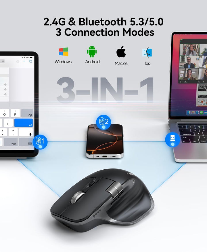 TECKNET Ratón Inalámbrico, Ratón Bluetooth (BT5.0\/5.0 &amp; 2.4G)...