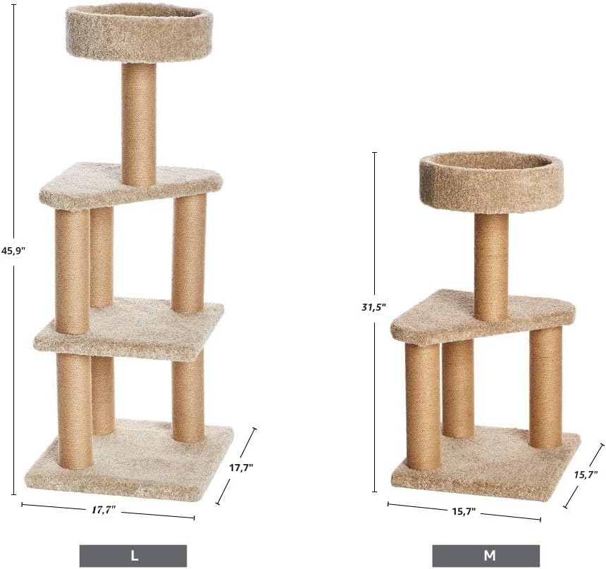Amazon Basics Torre de actividades de escalada para interiores con postes rascadores, grande, 17.7 x 45.9 pulgadas, beige