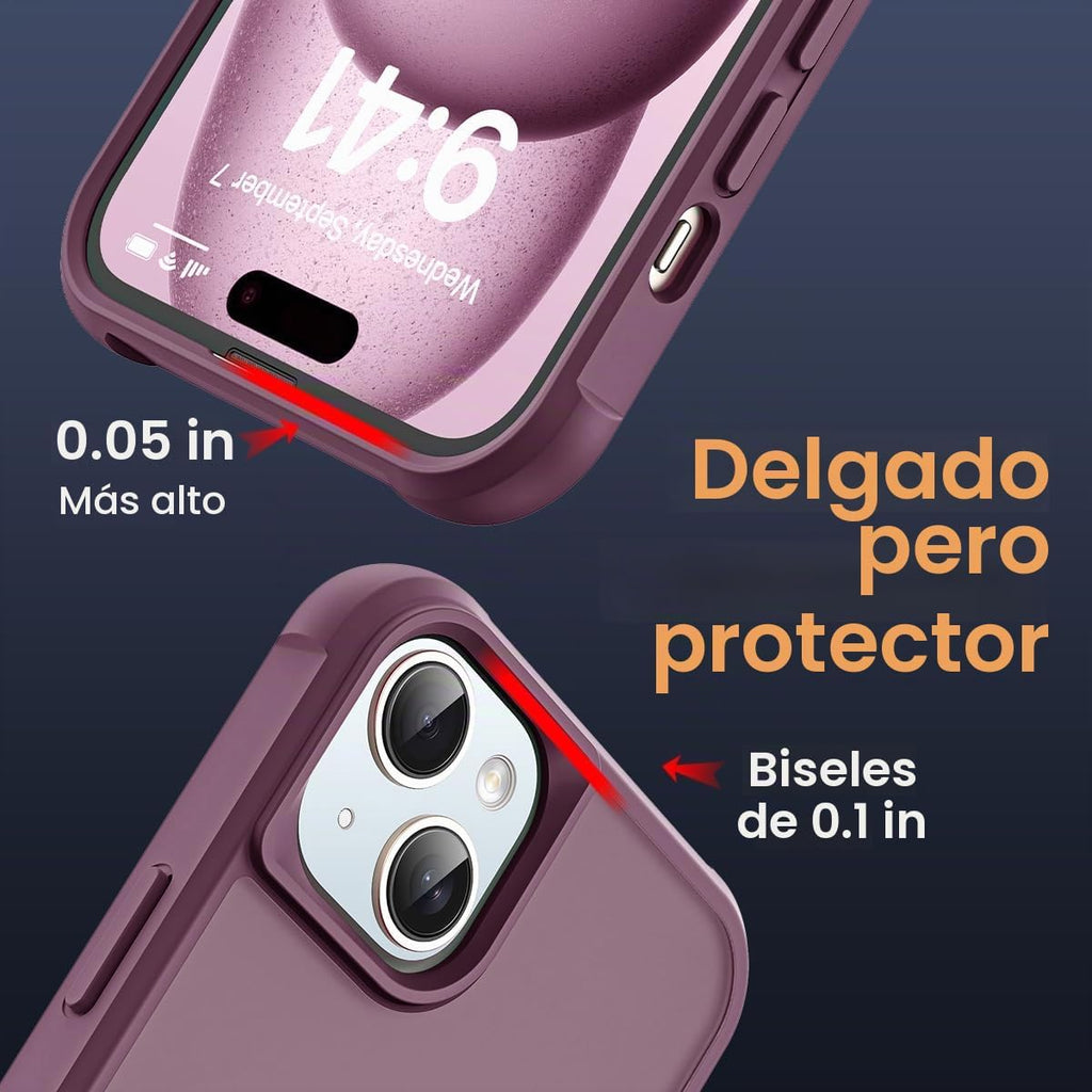 SKYLMW - Funda compatible con iPhone 15, con soporte magnético invisible tipo anillo, funda translúcida de grado militar para iPhone 15 de 6.1 pulgadas, compatible con MagSafe, rojo vino