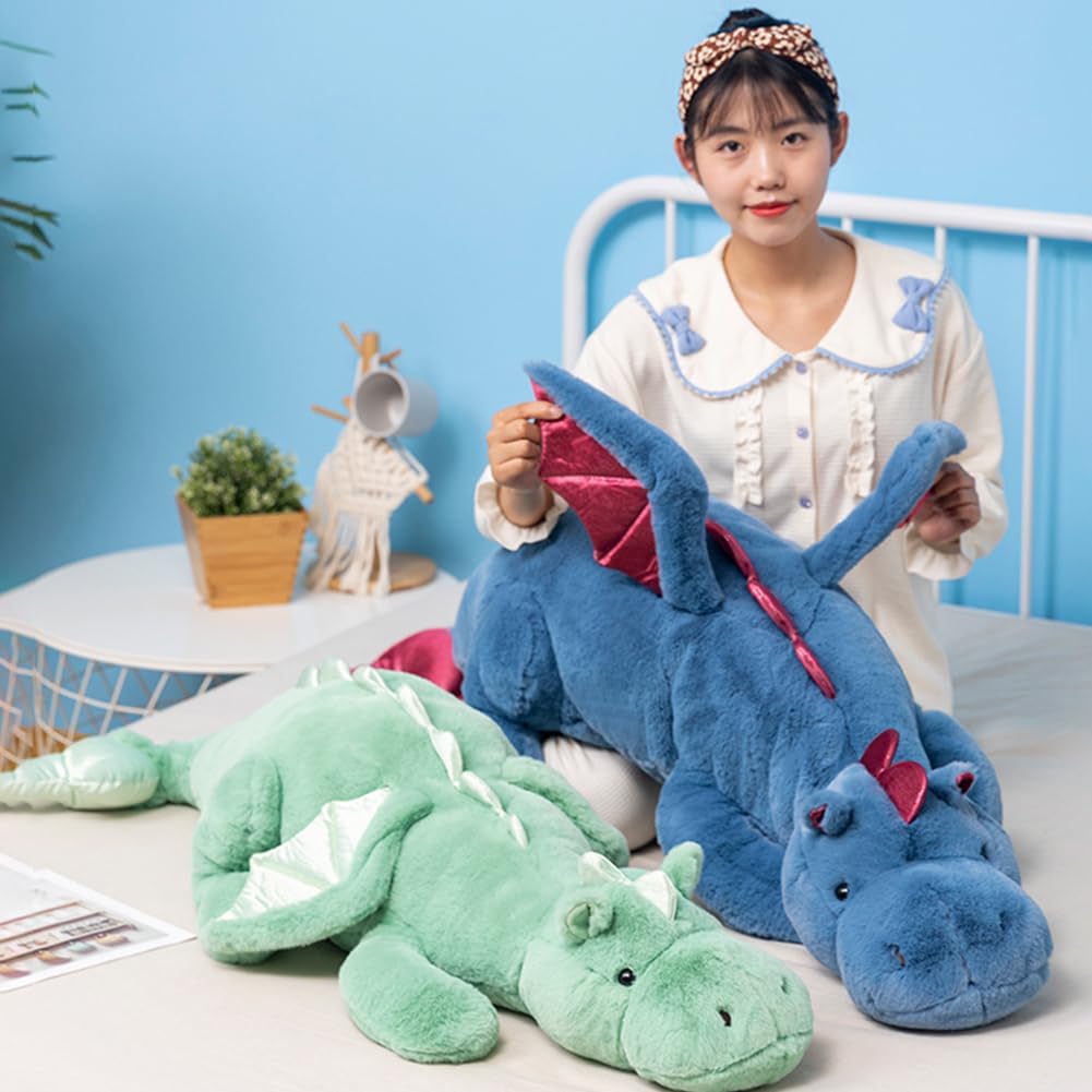 Animales de peluche pesados 4.5 kg 90 cm, animal de peluche de dragón pesado para niños y adultos, animales de peluche pesados para comodidad y relajación. Disponible en azul, rosa y verde