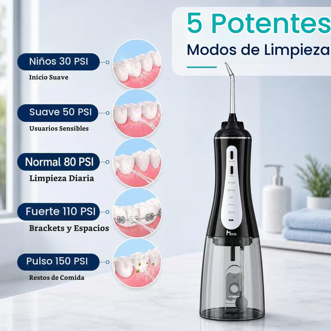 MOCEL - Irrigador dental inalámbrico con 5 modos, limpiador de dien...