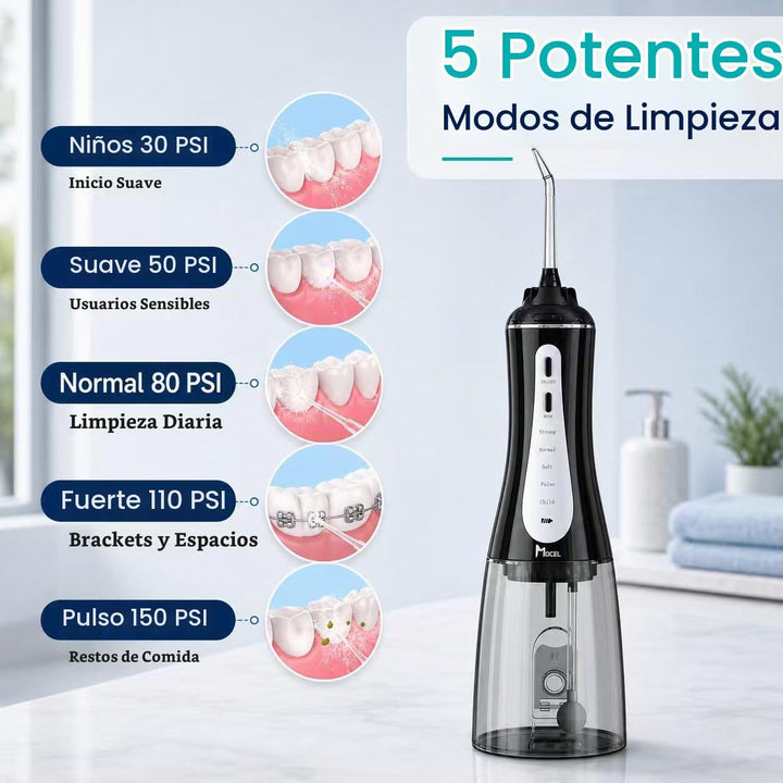 MOCEL - Irrigador dental inalámbrico con 5 modos, limpiador de dien...
