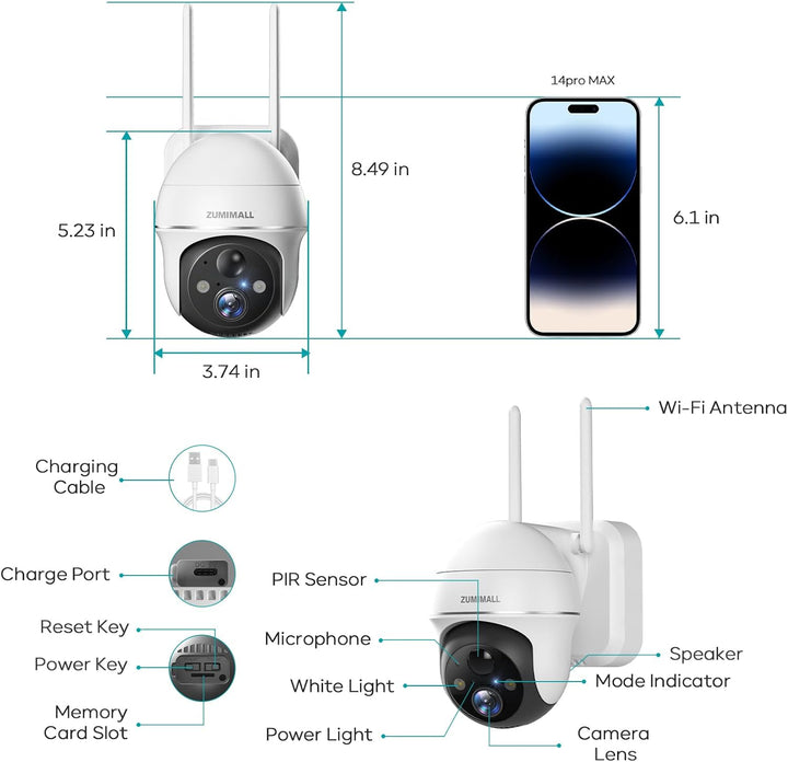 ZUMIMALL Cámaras de seguridad inalámbricas para exteriores, paquete...