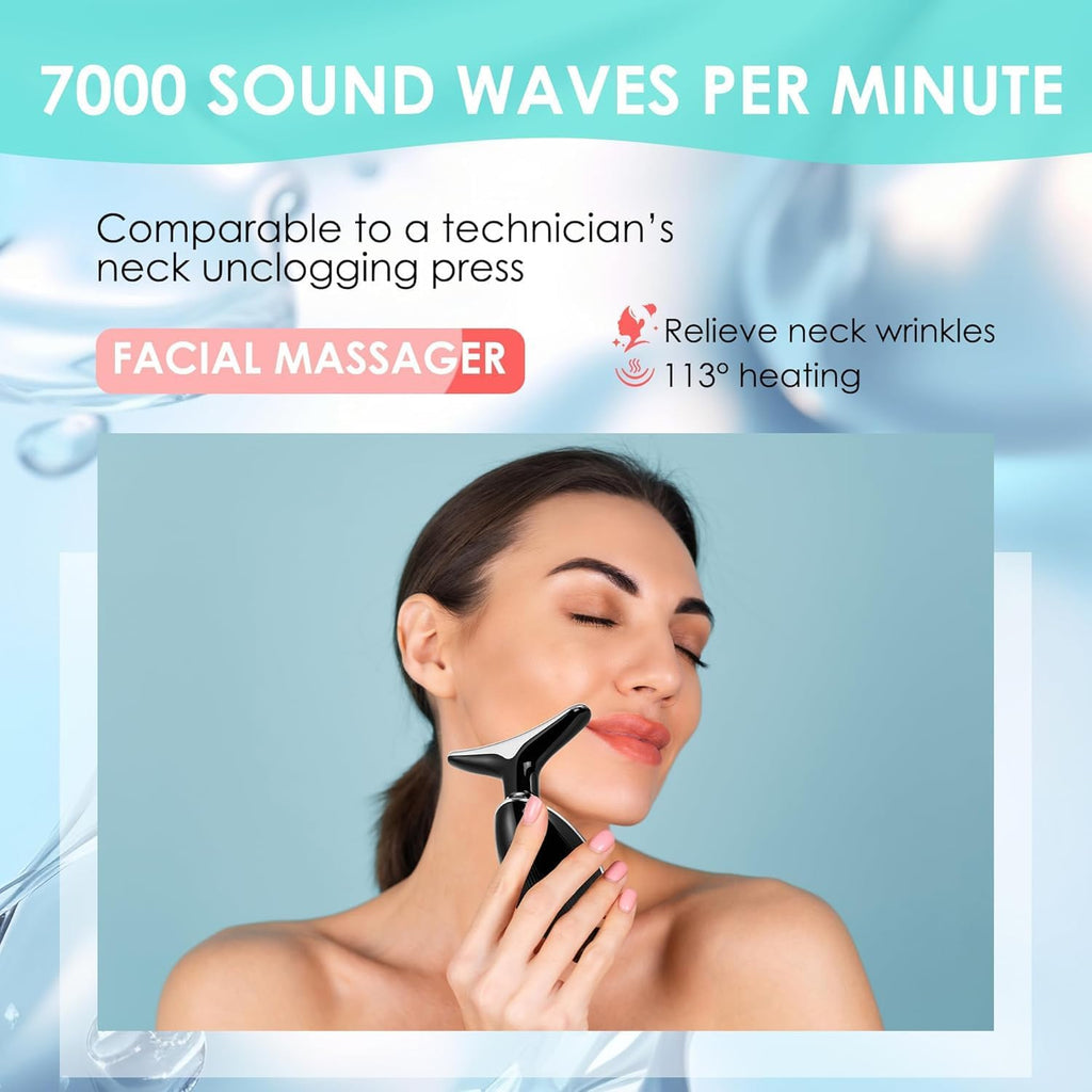 Masajeador facial con terapia de luz roja para cara y cuello, varita de esculpir cara con 7 colores (negro brillante)