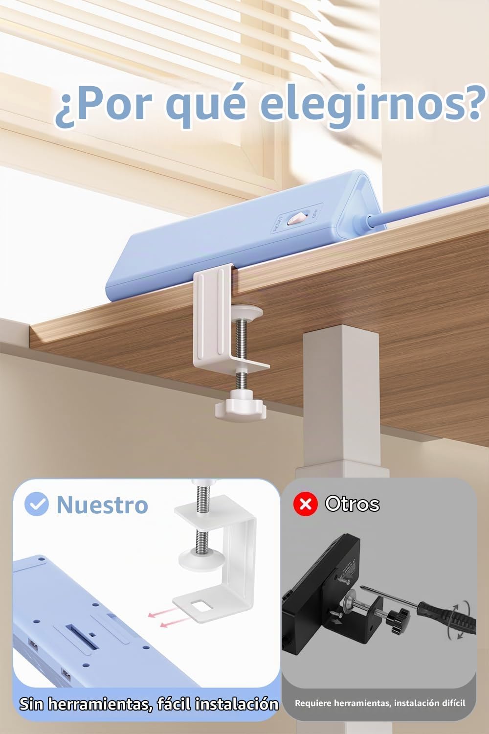 Regleta de alimentación con abrazadera de escritorio USBC, carga