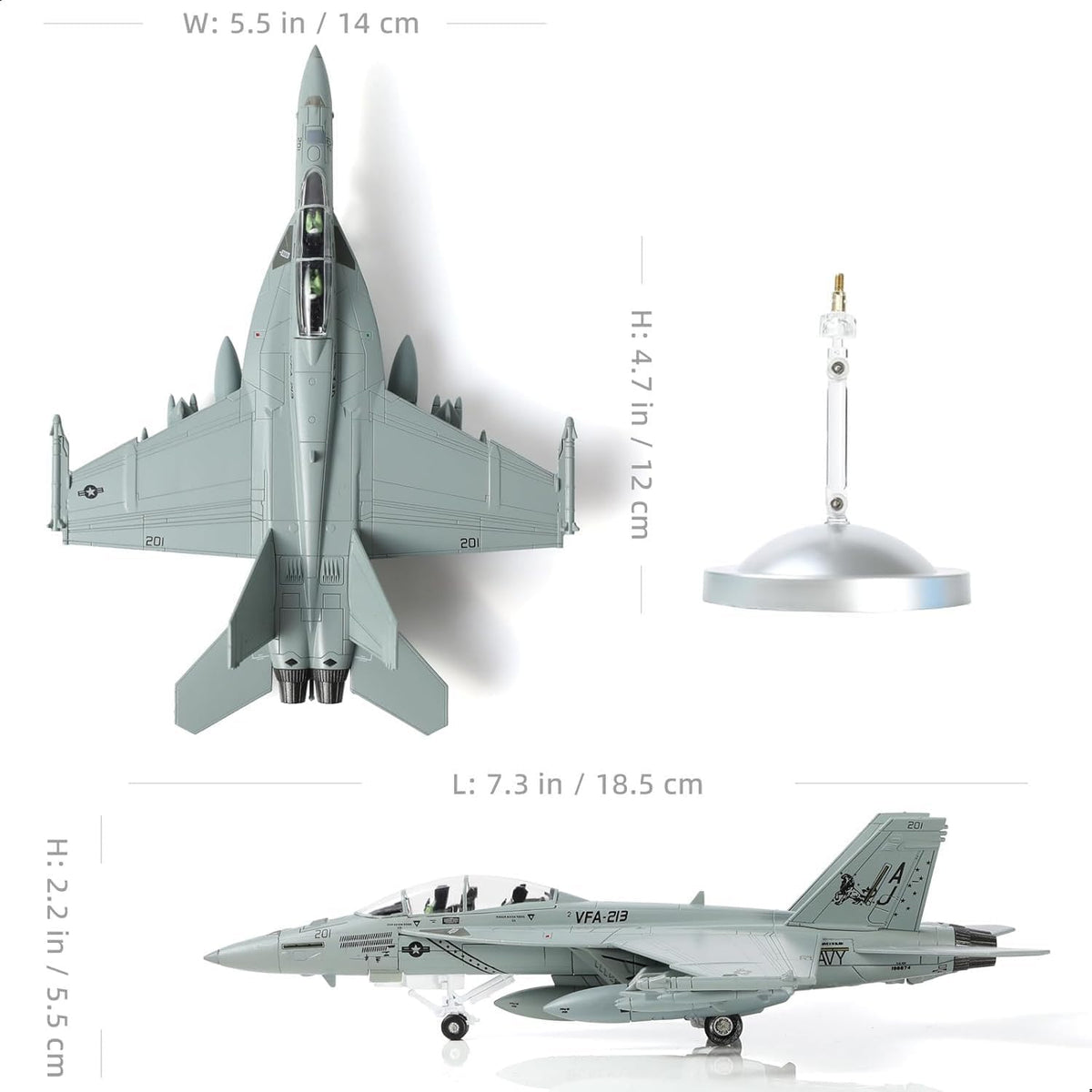 Escala 1/100 F/A-18 Super Hornet Fighter Jet Modelo Avión de ataque de la Armada de los Estados Unidos VAF-213 Blacklions Strike Squadron Fighter Miniatura Metal Diecast Airplane Model Kit con soporte para colección