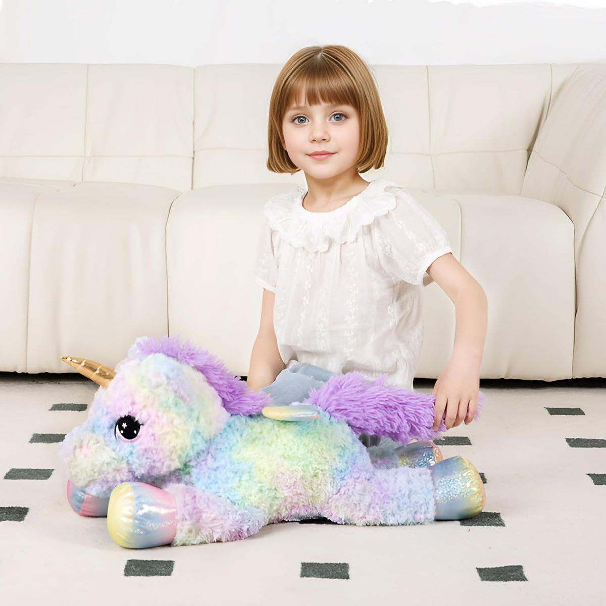 Animal de peluche de unicornio rosa arcoíris de 24 pulgadas, con alas, suave, lindo y grande, almohada de peluche, regalo para niños, niñas, niños, cumpleaños, San Valentín, Navidad