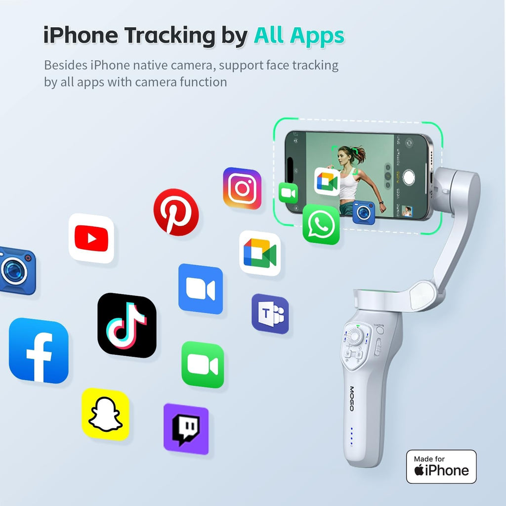 COMITOK MOGO Solo para iPhone, estabilizador de cardán para iPhone, [certificado MFi] cardán de teléfono con seguimiento facial de 360 grados para grabación de video
