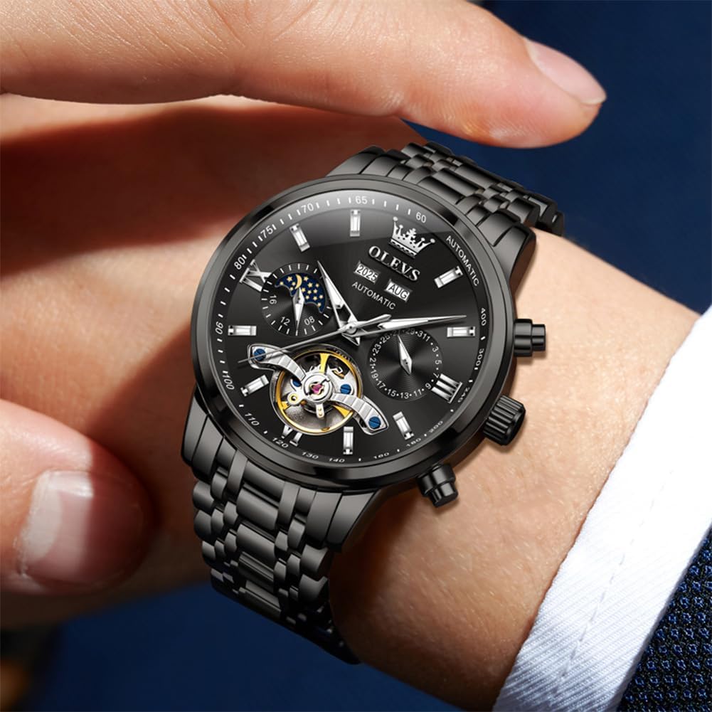OLEVS Relojes Automáticos para Hombres Lujo Reloj Mecánico esqueleto Autoa Tono Cuerda continua Fecha a prueba de agua Luminoso Reloj para Hombres