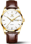 OLEVS Relojes de Cuero para Hombres, Casual, Fácil de leer, Quartz, Números, Resistente al Agua