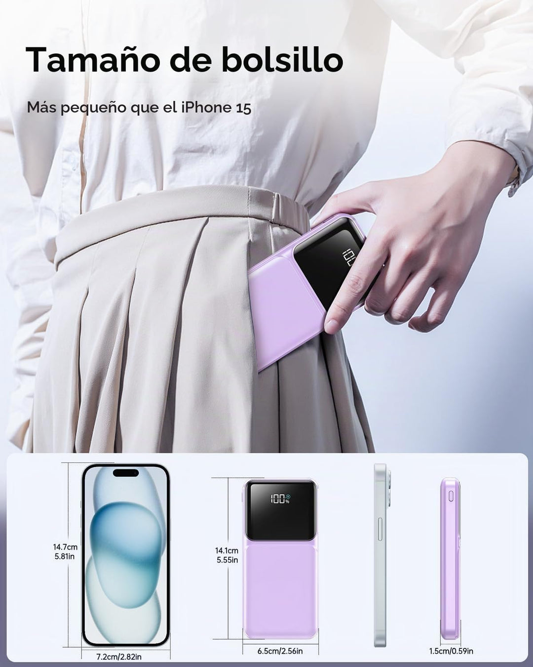 Cargador Portátil con Cable Integrado - 20000mAh Carga Rápida Panta...