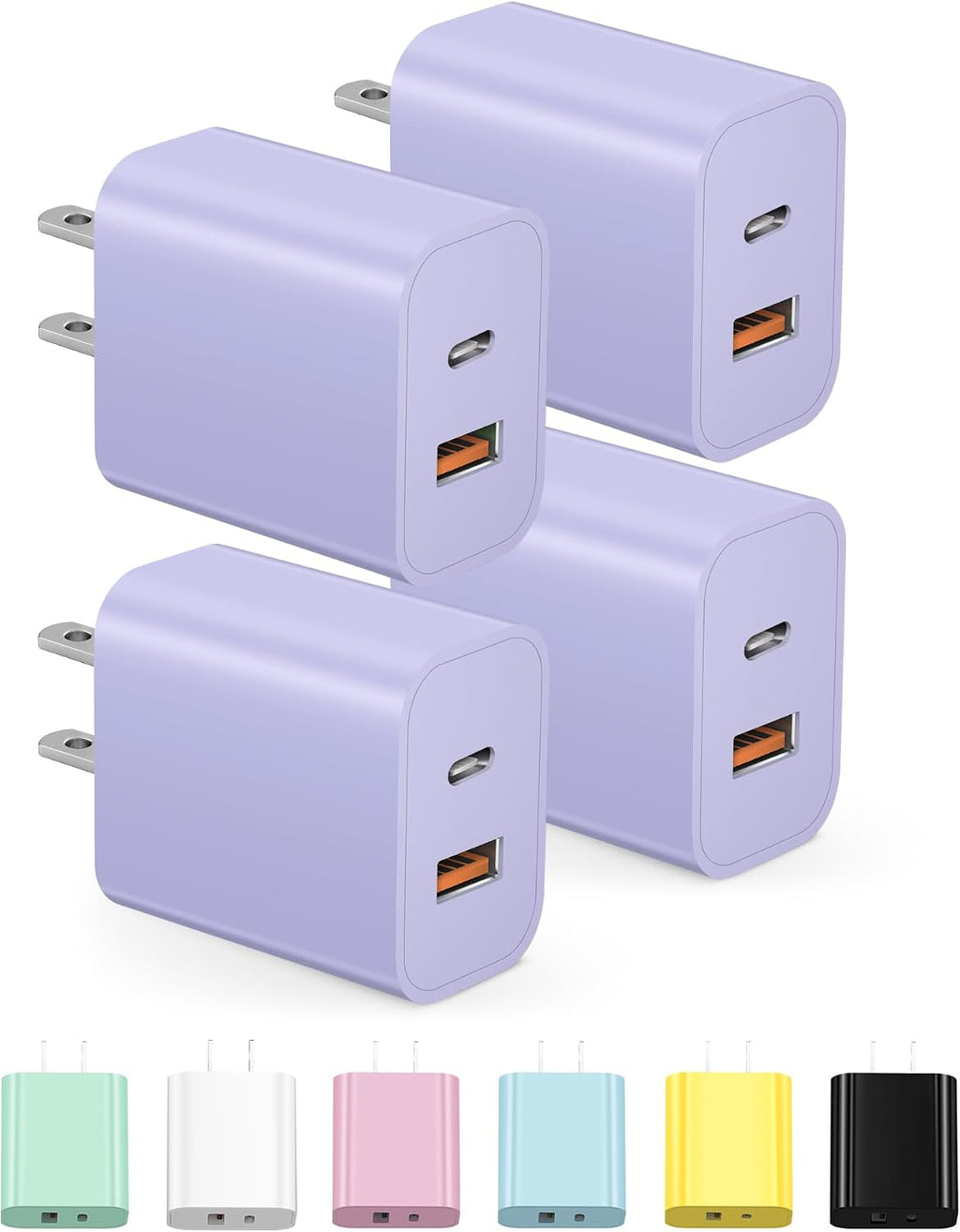 Paquete de 4 cargadores USB C, bloque de carga tipo C, cargador de pared de 20 W, para iPhone Air/17/17 Plus/17 Pro/17 Pro Max/16/16 Plus/16 Pro/16 Pro Max/15/15 Pro/15 Pro Max/14/13/12 Pro/Samsung