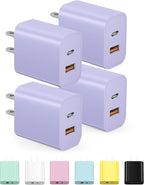 Paquete de 4 cargadores USB C, bloque de carga tipo C, cargador de pared de 20 W, para iPhone Air/17/17 Plus/17 Pro/17 Pro Max/16/16 Plus/16 Pro/16 Pro Max/15/15 Pro/15 Pro Max/14/13/12 Pro/Samsung