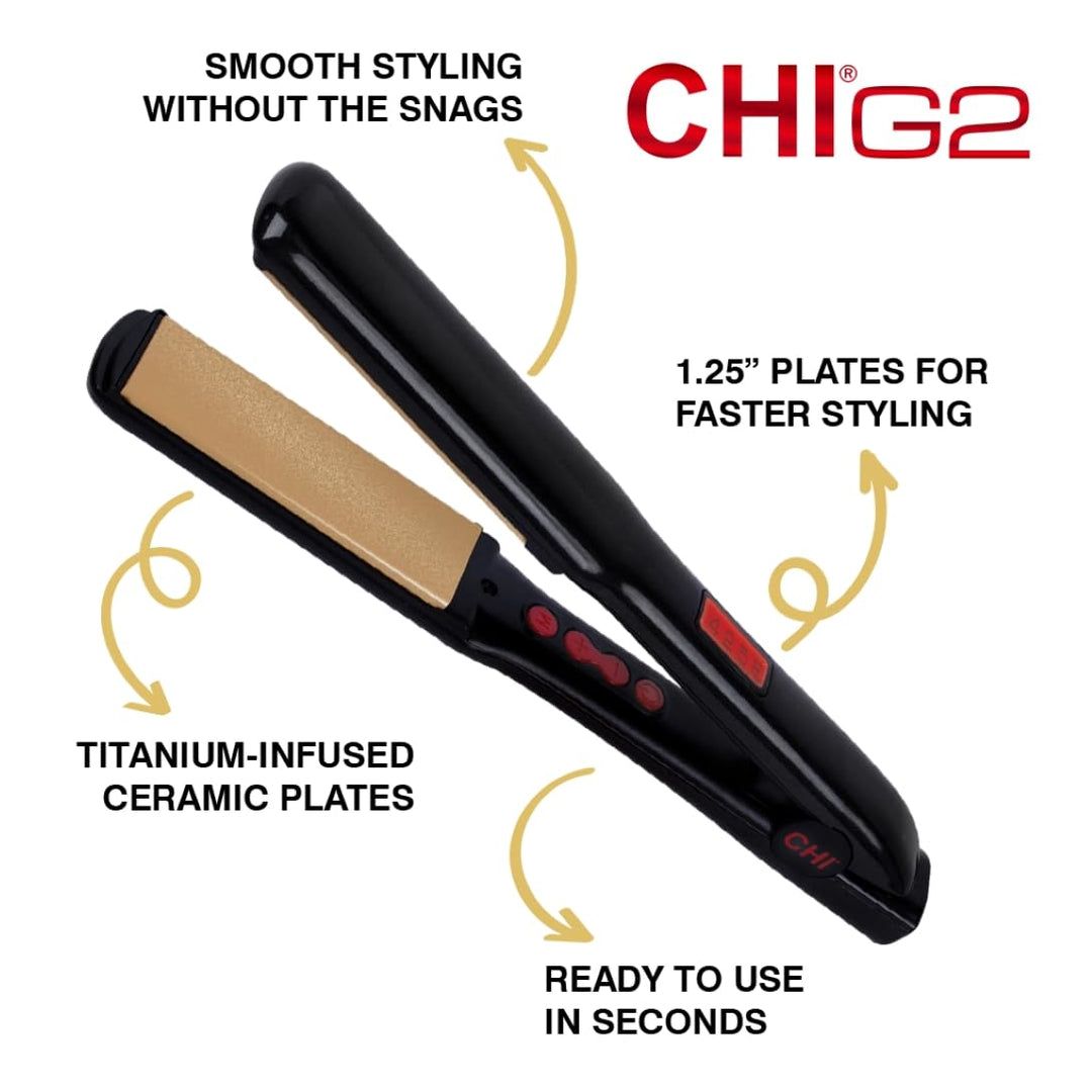 Plancha para cabello, Chi G2 de cerámica y titanio, 1.25 pulgadas,...
