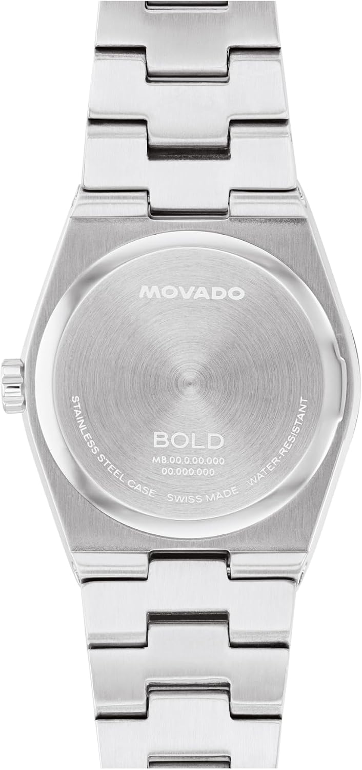 Movado Reloj Bold Quest Mini de 28mm para mujer, movimiento de cuarzo suizo, caja y brazalete de acero inoxidable, punto distintivo, pieza de lujo moderna y pequeña