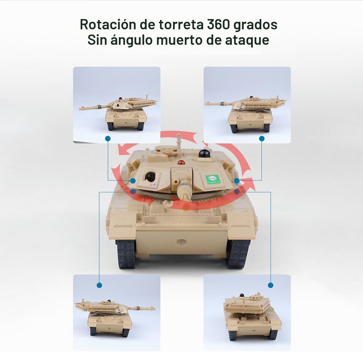 Mini tanque militar RC de 2.4 GHz con LED y torreta giratoria