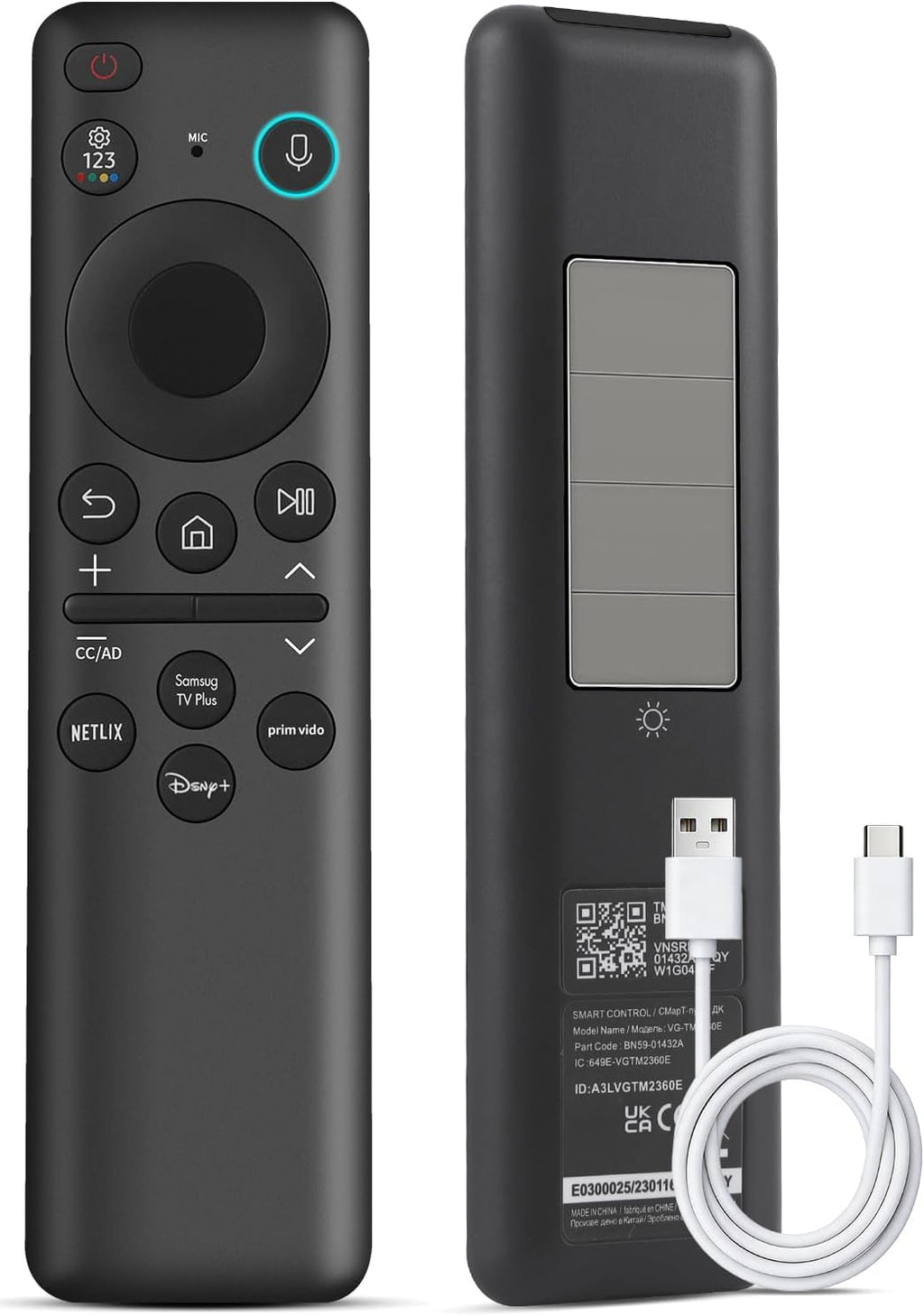 BN59-01432A - Control remoto de repuesto para Samsung Smart TV, solar y USB-C recargable, universal para televisores inteligentes Samsung 2019-2026 con función de voz