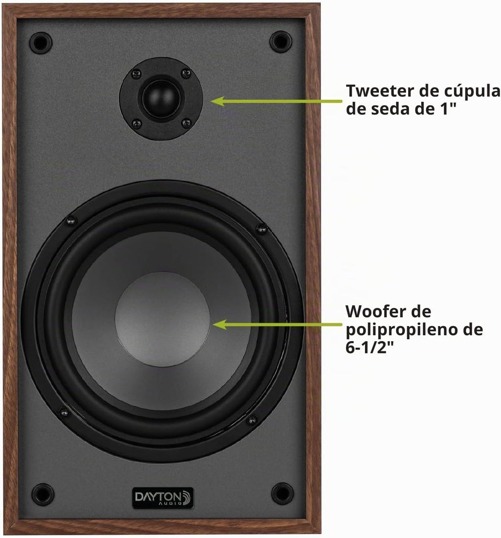 Dayton Audio Altavoces clásicos B65 para estantería, woofer de 6.5 pulgadas y tweeter de 1 pulgada, diseño pasivo de 2 vías, 60 W RMS, para música, TV y sistemas de audio para el hogar, madera