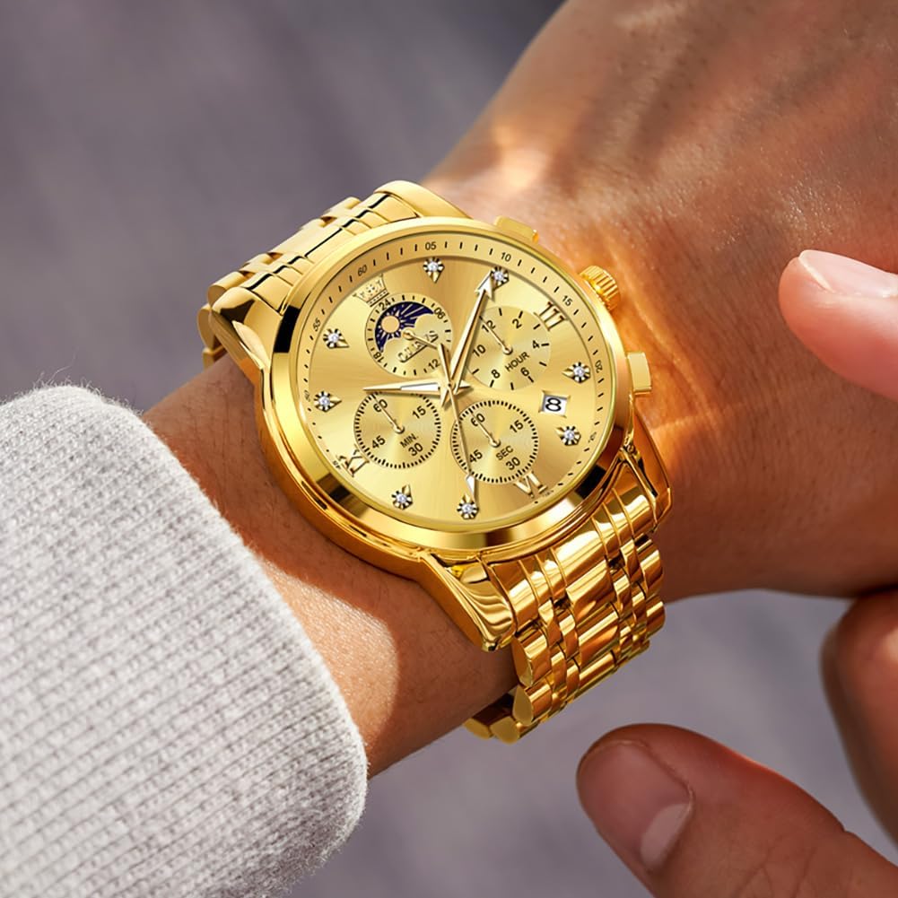 OLEVS Reloj para Hombre Diamante Negocios Vestimenta Analógico Acero Inoxidable a Prueba de Agua Lúmina Fecha Dos Tonos Lujo Casual de Muñeca
