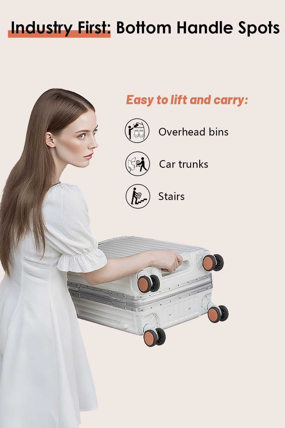 HotWay Equipaje de mano con mango de cuero, maleta sin cremallera de policarbonato con ruedas giratorias y cerraduras TSA, equipaje aprobado por aerolíneas de 22 x 14 x 9 para viajes, Gris, Equipaje