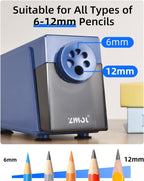 Sacapuntas eléctrico, resistente para aula, 0.236-0.472 in, azul